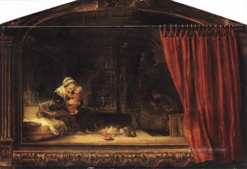  rembrandt Pintura al %C3%B3leo - La Sagrada Familia con una Cortina Rembrandt